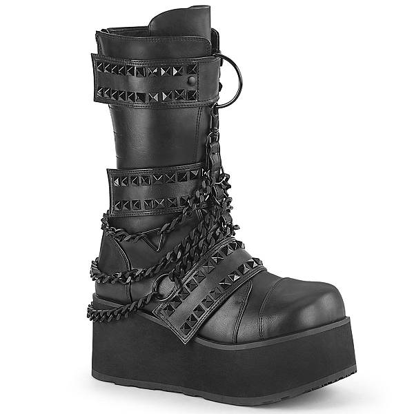 Demonia Men's Trashville-138 Platform Mid Calf Boots - Black Vegan Leather D2365-90US Clearance
